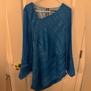 Vintage 80s Newport News Royal Blue Asymmetrical Long Sleeve Mini Dress 14